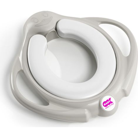Okbaby Pinguo Soft Toilettensitz mit abnehmbarer gepolsterter Sitzfläche, Griffen und Anti-Rutsch-Matten - Grau (1/5)