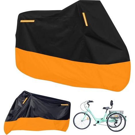 264.2 x 110 x 124.5 cm (L x W x H) Premium quality adult tricycle cover, suitable for all 3-wheeled bicycles or motorcycles for outdoor and indoor storage, (black and orange) (1/5)