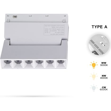 Faretto lineare a LED bianco regolabile da 6W 3CCT Tipo A per binari magnetici SMART TRACK 48VDC (1/5)