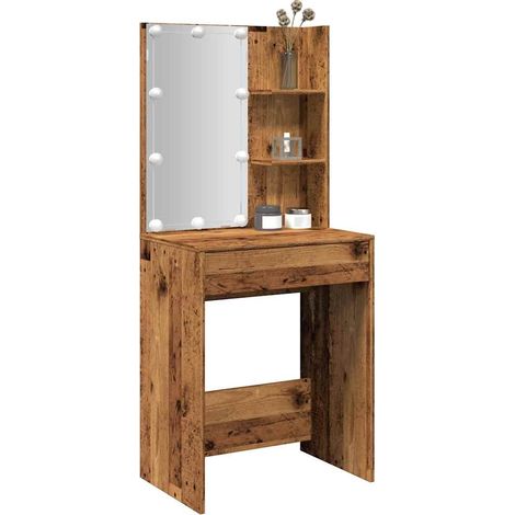 Schminktisch mit LED-Leuchten Altholz-Optik 60x40x140 cm