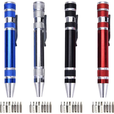 jeux de tournevis Tournevis magnétique Tournevis Stylo 8 en 1 Mini kit de tournevis de précision Stylo à bille Design Portable Kit de réparation à fente pour ordinateur portable Montre Bijoux Jouets L (1/5)