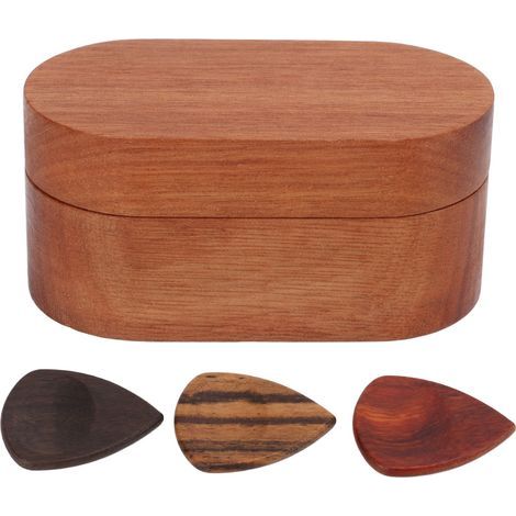 Boîte à médiators en bois massif - Coffret cadeau pour guitariste - Étui de rangement (1/5)