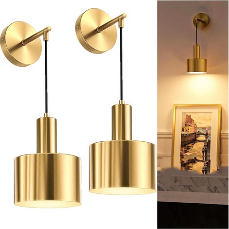 Paquete de 2 lámparas de pared recargables, inalámbricas, para interiores, ideales para la mesita de noche, color dorado. Bombillas no incluidas