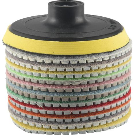 Lot de 12 disques de polissage diamantés abrasifs pour pierre, béton et marbre, utilisables à sec ou à l'eau. (1/5)
