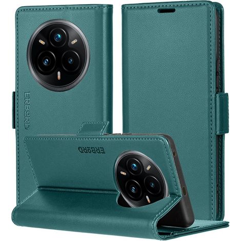 Funda para Realme 14 Pro+ 5G, tipo cartera con tapa, color lichi brillante, color verde. (1/5)