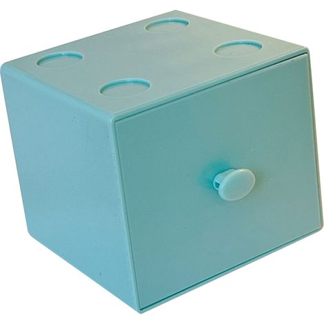 Boîte de rangement de bureau empilable carrée en plastique avec tiroir, pour trombones et fournitures de bureau, bleu (1/5)