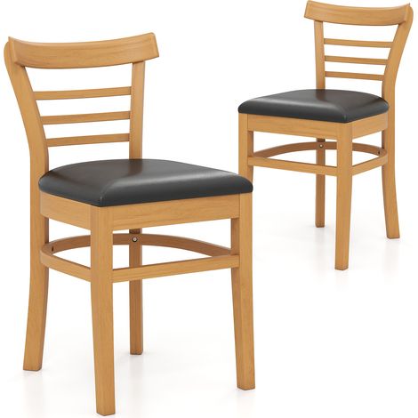 COSTWAY Upholstered Kitchen Chair Modern Dining Chair Set of 2-Natural (1/5)