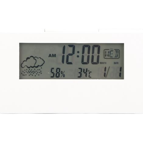 Horloge Numérique LCD avec Thermomètre Hygromètre - Affichage Clair Design Minimaliste pour Chambre Bureau École - Modèle 2158L Blanc Lumineux (1/5)