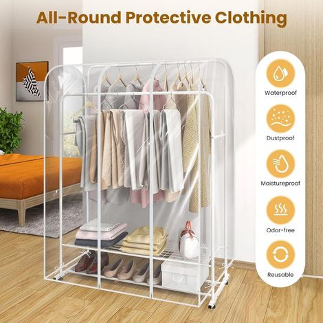 Grande Housse de Protection pour Portant à Vêtements, Plastique Waterproof Transparent, Ouverture et Fermeture Faciles(150 x 50 x 110 cm) (1/5)