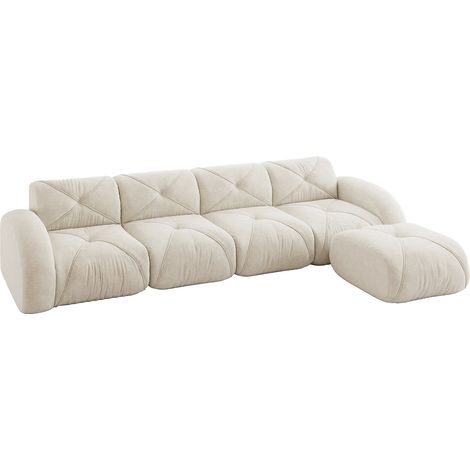 ELVMI Sofá esquinero modular 4 plazas con reposapiés, sin estructura, en Chenilla, Beige claro (1/5)
