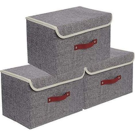 Organiser, Foldable Organiser, Clothes Organiser, Toys, Home & Office, Children’s Bedroom, Wardrobe, Bedroom (38 x 25 x 25 cm – 3-piece set, Grey) (1/5)