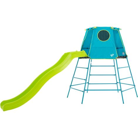 Tp Toys – Aire de jeux métal explorer tour bleu – toboggan 2,2m – hublot – kit d'ancrage – pour enfants 3 à 12 ans – hauteur 201 cm