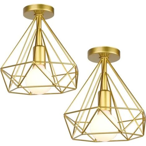 U DO LOT DE 2 Plafonnier Rétro Luminaire Cage en Fer Doré Vintage Industriel (1/4)