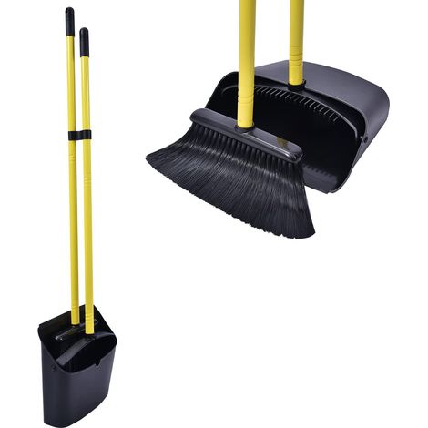 Ensemble de balayette et Pelle à Balai, balayette et Pelle Combo avec Manche Extensible de 137 cm pour Le Nettoyage de la Maison, Noir (1/5)