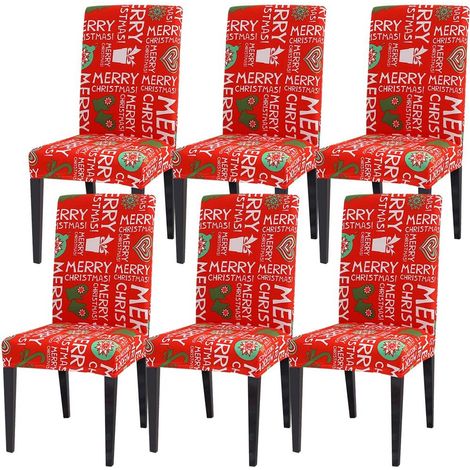 Housses de chaise de salle à manger de Noël, lot de 6 housses de chaise de Noël extensibles et lavables amovibles housse de siège de protection pour salon cuisine mariage banquet fête décoration (1/5)