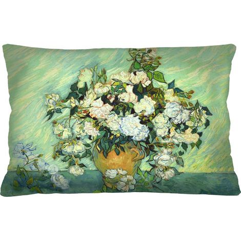 Elegantes Dekokissen mit Rosenmotiv (Van Gogh), 40 × 60 cm – Samt, beidseitig bedruckt, mit Reißverschluss, antiallergischer Füllung, Premium-Qualität (1/3)