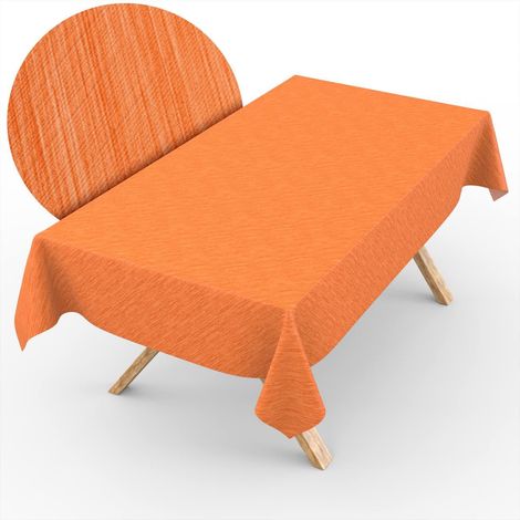 Nappe de Table en Toile cirée - Aspect Lin - Facile d'entretien - Imperméable - 240 x 140 cm - Rectangulaire - Bord coupé - Orange (1/5)