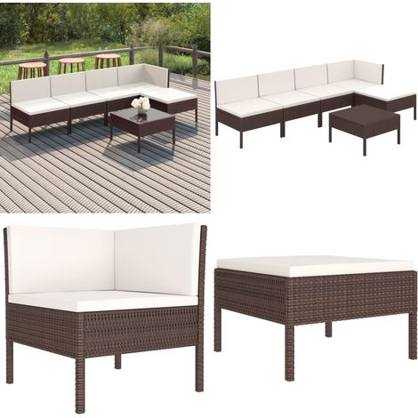Set muebles de jardín 6 pzas y cojines ratán sintético marrón - Muebles de jardín - Tumbonas de jardín