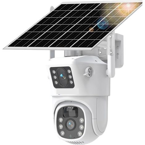 Caméra de sécurité à Domicile 4K 8MP Double Objectif PTZ caméra Solaire Double écran PIR détection Humaine Batterie extérieure sécurité Surveillance caméra IP(1Pcs Camera Add 128G) (1/5)