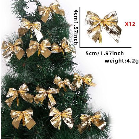 Weihnachtsdekoration – Weihnachtsdekoration für drinnen – Goldene Weihnachtsschleifen – Zwei Sets, insgesamt 24 Teile. 45 cm Weihnachtsbaumschmuck. (1/5)