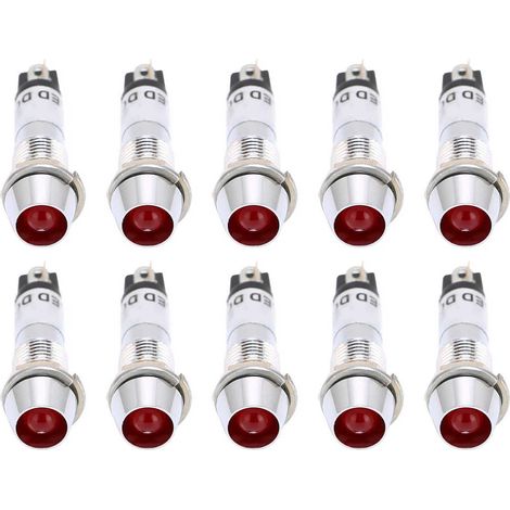 Lot de 10 voyants lumineux rouges 24 V CC, boîtier en acier inoxydable, diamètre 8 mm. (1/5)