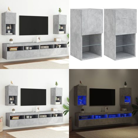 Mobili TV con Luci LED 2pz Grigio Cemento 30,5x30x60 cm - Luci RGB - Mobili porta TV