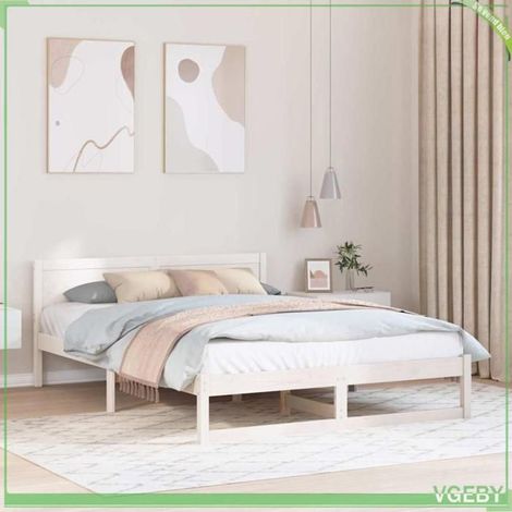 ABI Cadre de lit avec tête de lit Blanc 160 x 200 cm Pin massif 7291712318306 (1/5)