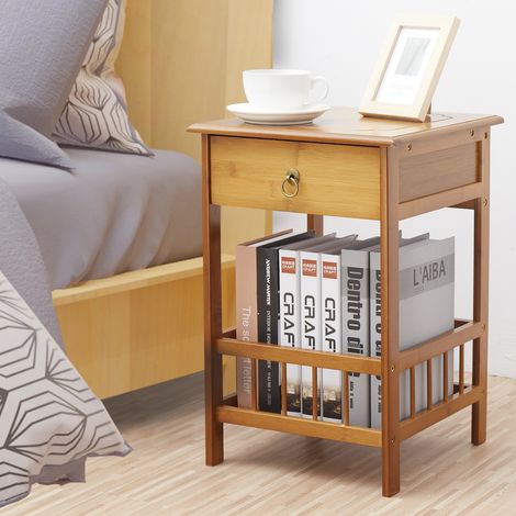 Mesitas Noche de Bambú Dormitorio con Cajón Mesilla Auxiliar para Sofá Salón Dormitorio Pasillo, 30x30x49cm (1/4)