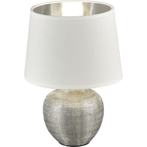 Sobremesa Moderna Cerámica Plata Luxor Blanco Pantalla Ø18 cm Trio Iluminación