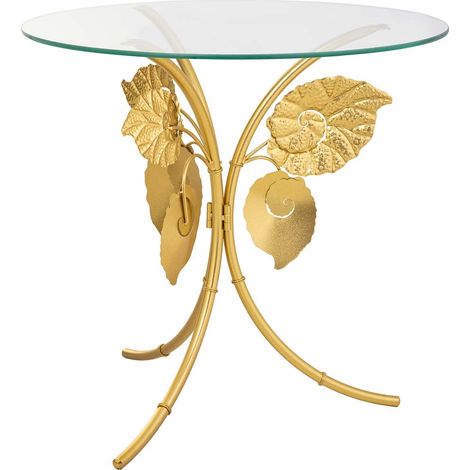 Mesa esquinera redonda de metal dorado D70x70