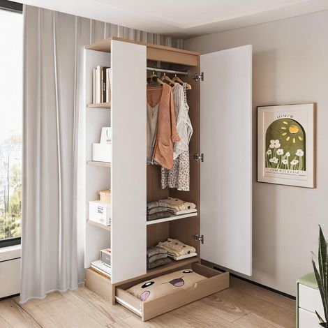 Commode coloris natural blanc en bois 70 x 40 x 170 cm (1/5)