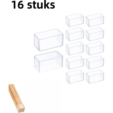 Lot de 16 protège pieds rectangulaires pour tables chaises et tabourets épais et antidérapants pour meubles pieds de table bureaux et chaises dimensions 20 par 30 mm couleur transparente (1/5)