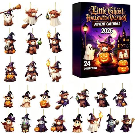 Eine Halloween-Überraschungsbox im düsteren Stil, aus Europa und Amerika, mit 24 Fächern und Acryl-Anhängern, die Geister von Hochlandrindern darstellen – ideal (1/5)