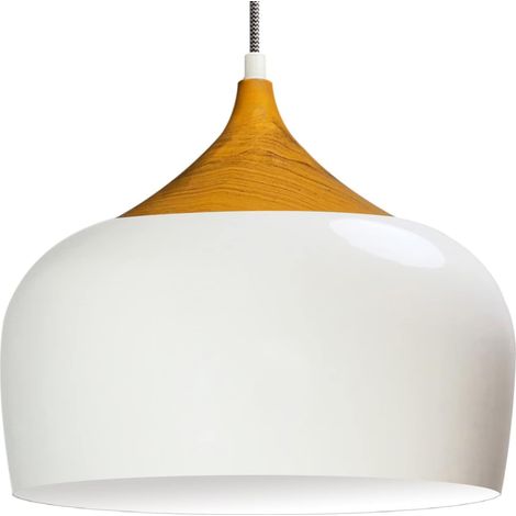 Lustre moderne en bois et métal, lustre de salon rond de 30 cm, culot à vis E27, 15 W, lumière chaude, lustre de cuisine, plafonnier, chambre, salle à manger, couloir, blanc