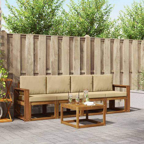 Outdoor-Sofagarnitur 5 pcs Natur und Beige Massivholz Akazie (1/5)