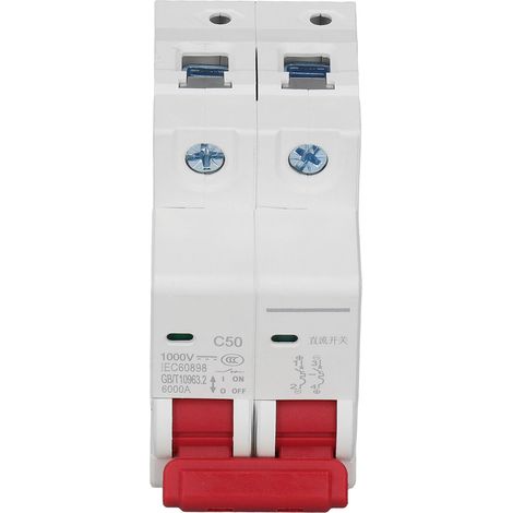 Disjoncteur miniature CC 2P pour système photovoltaïque solaire 50 A, montage sur rail DIN, 1000 V CC, capacité segmentée 6000 A, DZ47 63Z C50 (1/5)