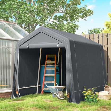 Carpa de Jardín para Bicicletas con Marco de Metal 2 Puertas con Cremallera Impermeable Anti-UV 2,4x2x2 m Gris Oscuro