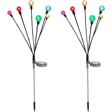 Set mit 2 oszillierenden Solarleuchten in Form von Glühwürmchen mit je 6 Köpfen, intelligenter Lichtsteuerung, wasserdicht, zum Einpflanzen in den Boden, zur Gartendekoration. (1/5)