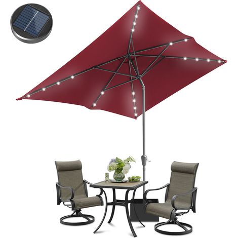 SWANEW Parasol Droit LED solaire jardin avec protection UV et fonction inclinable Ø210x140cm Rouge (1/5)