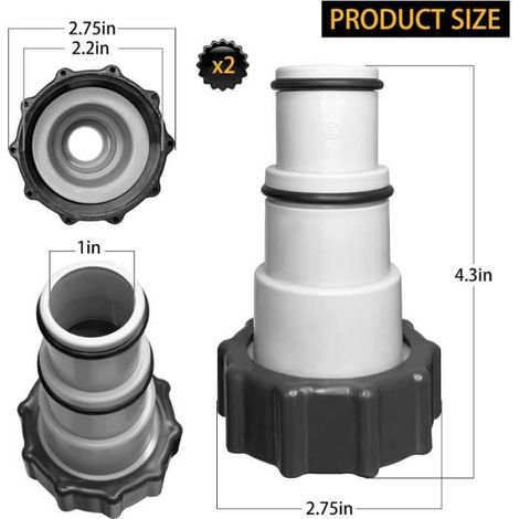 Adaptateur pour tuyau de piscine- Adaptateur de tuyau avec filetage intérieur, pour tuyau de piscine Ø 32 et 38 mm (2 pièces) (1/4)