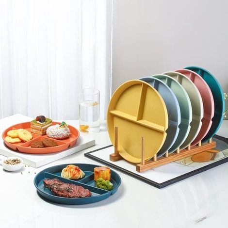 8-teiliges Teller-Set mit 3 Fächern, mikrowellen- und spülmaschinenfest, für Picknicks und Partys, praktische separate Teller (1/2)