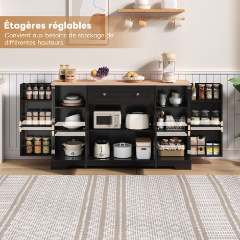 Buffet de cuisine multifonctionnel – buffet de 138 cm avec tiroir, portes à étagères et étagères réglables – design moderne avec dispositif anti-basculement, idéal pour la cuisine, le salon et la cham (1/5)