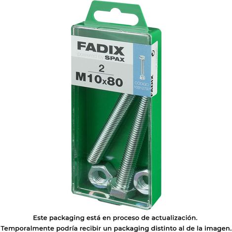 CAJA M 2 unid. TORNILLO METRICA CAB HEX+TUERCA CINC M 10x80mm FADIX (1/3)