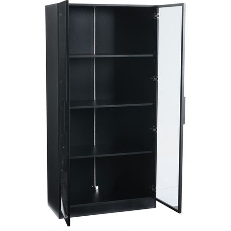 Vitrine en verre avec éclairage LED piloté par application, meuble de rangement à 4 portes avec étagères mobiles, armoire haute de salon, vitrine sur pied, meuble de salle de bains
