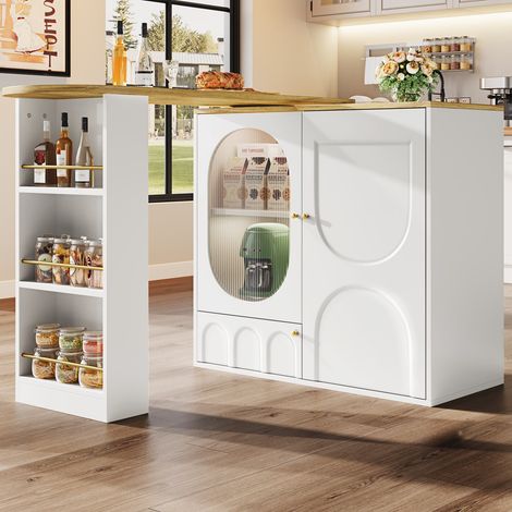 Table bar rotative 360°, blanc et noir, portes et rangements amovibles, 138 x 39 x 102 cm (1/5)