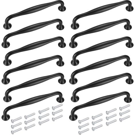 Küchengriffe (12 x 128 mm), schwarze Möbelgriffe, Schranktürgriffe, Schrankgriffe und -knöpfe, Aluminiumgriffe mit Schrauben, Küchenschrankgriffe
