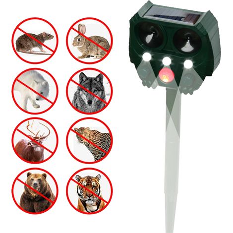 Répulsif solaire étanche à ultrasons pour animaux, détecteur de mouvement extérieur, pour chiens, chats, écureuils, ratons laveurs, mouffettes, lapins, rats, taupes, cerfs et oiseaux. (1/5)
