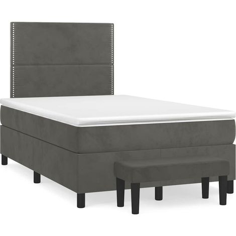 Cama box spring con colchón terciopelo gris oscuro 120x190 cm
