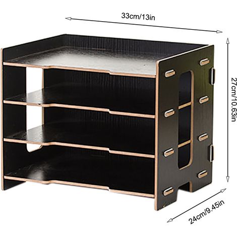 Moderner Schreibtisch-Organizer, Zeitschriftenständer aus Holz, 33 cm, Schwarz, Laptop-Ladegerät (1/5)