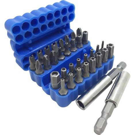 Jeu de 33 embouts de tournevis avec rallonge magnétique, clé Torx inviolable, embouts de tournevis hexagonaux tri-ailes SAE et métriques